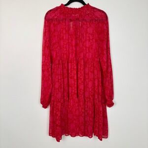 ON 34TH Womens Sheer Pink Floral Metallic Tiered Babydoll Dress L Back Tie‎ Boho